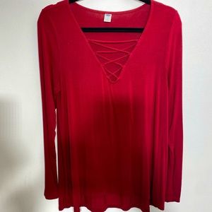 Old Navy Red Criss cross neck long sleeve top